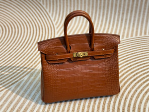 Hermes Tabaco Birkin Bag 25cm Alligator Gold Hardware