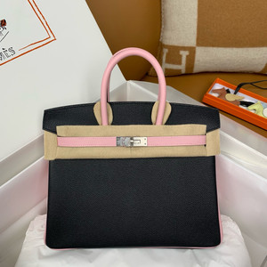 Hermes Special Order Sakura Pink/Black Birkin 25 cm Epsom Palladium Hardware