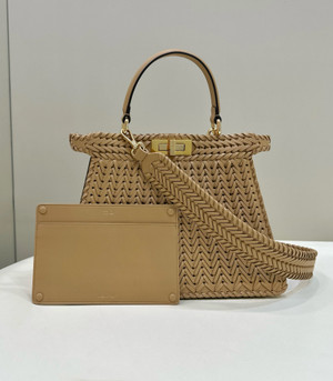 Fendi Peekaboo ISeeU Petite Brown interlaced leather bag with Selleria waxed thread