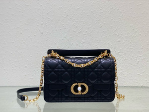 Christian Dior Mini Dior Jolie Top Handle Bag  Powder Black Cannage Calfskin