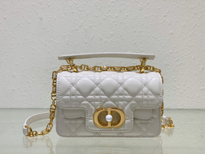 Christian Dior Mini Dior Jolie Top Handle Bag  Powder White Cannage Calfskin