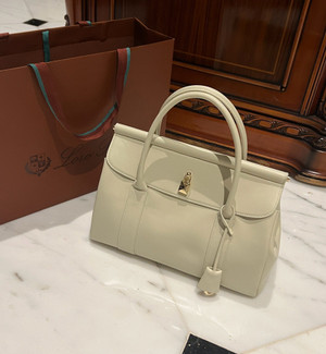 LORO PIANA Loom 32 Grained Leather Top-Handle Bag White
