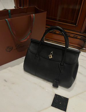 LORO PIANA Loom 32 Grained Leather Top-Handle Bag Black
