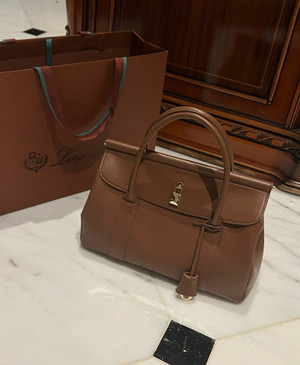 LORO PIANA Loom 32 Grained Leather Top-Handle Bag Brown