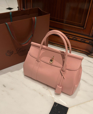 LORO PIANA Loom 32 Grained Leather Top-Handle Bag Pink