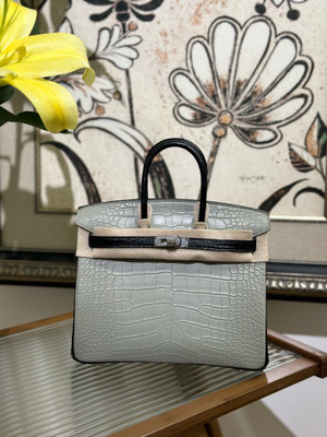 Hermès Shinny Black/Grey Alligator Birkin  25cm Palladium Hardware