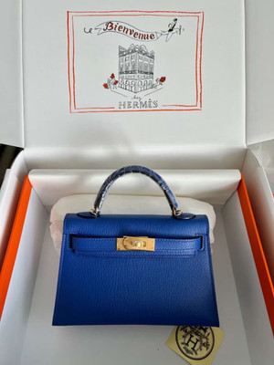 Hermès Blue Electric  Mini Kelly II Chevre  Mysore Leather Gold  hardware