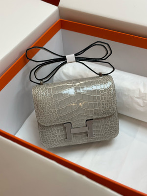 Hermes Gris Tourterelle Crocodile Constance Mini 18/19 Handbag
