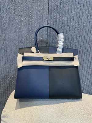 Hermes Tri-Coloured Birkin Sellier 30  Bleu Encre/Bleu Electrique Epsom Hardware Palladium