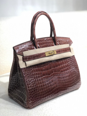 Hermes Miel  Birkin 30 in Porosus  Crocodile with Gold hardware