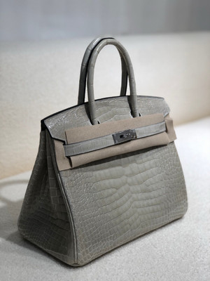 Hermes Gris Paris  Birkin 30 in Porosus  Crocodile with Palladium hardware