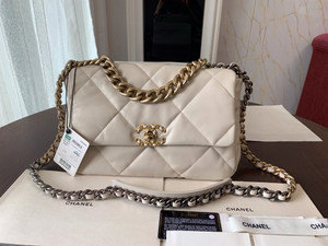 CHANEL 19 White Large Flap Bag