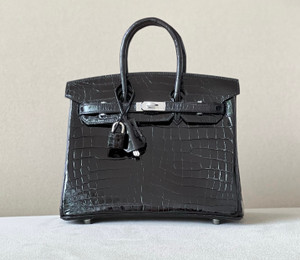Hermes Black Birkin Bag 25cm Shinny Niloticus Crocodile Palladium Hardware