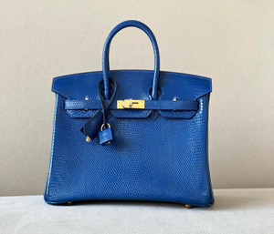 Hermes Bleu saphir Lizard Birkin Bag 25cm Gold Hardware