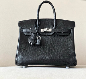 Hermes Black Lizard Birkin Bag 25cm Palladium Hardware