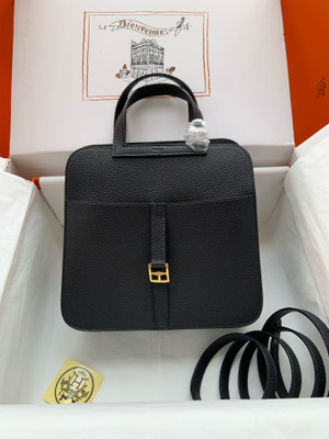 Hermes Halzan 25 Black Clemence Gold Hardware