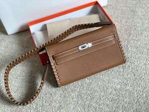 Hermes Gold Kelly To Go Tressage wallet With Palladium Hardware