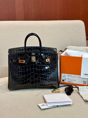 HERMES Black Alligator Crocodile Moreletti Lisse