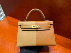 Hermes Kelly Casaque bag mini Gold/Etoupe Sellier Epsom leather Gold hardware
