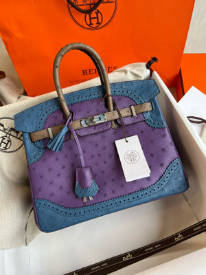 Hermes Birkin Tri-Coloured Ghillies 25 cm handbag in Ostrich