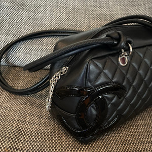 Vintage Chanel Cambon Bowler Bag Black Calfskin Silver Hardware