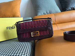 FENDI Interlaced Leather Baguette Bag Purple