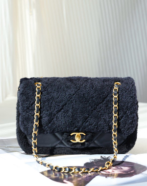 Chanel Shearling Lambskin FLAP BAG BLACK 2024