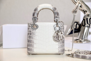 Christian Dior Lady Dior Mini Himalaya Crocodile Silver Hardware with Crystals