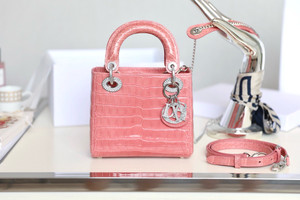 Christian Dior Lady Dior Mini Crocodile Crystal Hardware Pink