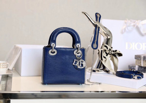 Christian Dior Lady Dior Mini Lizard Hardware with Crystals Blue