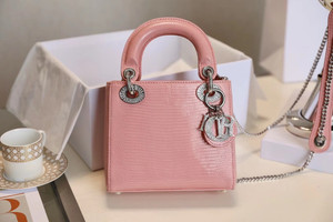 Christian Dior Lady Dior Mini Lizard with Crystals Hardware Pink