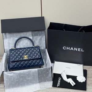 Chanel Medium Co Co Lizard Top Handle Blue Flap Bag
