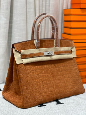 Hermes Gold Birkin 35 in Matt Porosus Crocodile with Palladium hardware