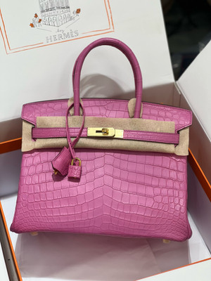 Hermes Birkin Bag 30 In Magnolia Niloticus Crocodile with Gold hardware