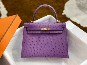 Hermès Kelly 25 Anemone Ostrich With Gold Hardware