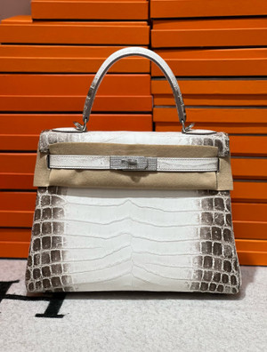 Hermes Kelly Bag 28cm Matte Himalaya Nilo Crocodile Retourne with Diamond  Hardware