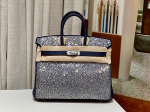 HERMÈS 25CM BIRKIN CUSTOMIZED SWAROVSKI CRYSTAL PALLADIUM HARDWARE WITH SILVER BLUE SWIFT LEATHER