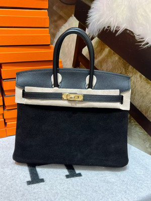 HERMÈS BIRKIN 25 BLACK VEAU DOBLIS SUEDE AND SWIFT LEATHER WITH GOLD HARDWARE