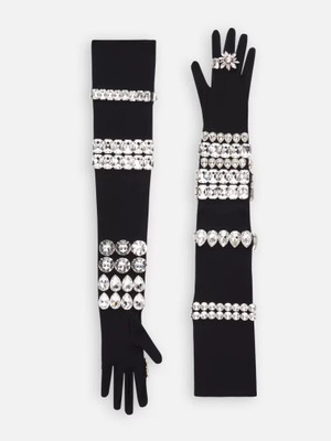 KIM DOLCE&GABBANA Long jersey gloves with rhinestone embellishment