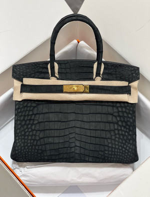 HERMES BIRKIN 30 BAG FROSTED BLACK ALLIGATOR GOLD HARDWARE
