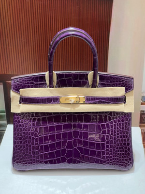 HERMES BIRKIN 30 BAG PURPLE ALLIGATOR GOLD HARDWARE