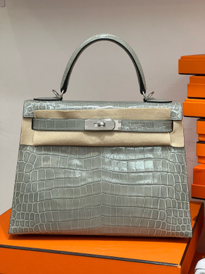 Hermes SHINY GRIS NILOTICUS CROCODILE KELLY 28 WITH Palladium HARDWARE