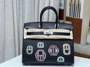 Hermès Limited Edition Birkin 25 Bouclerie Moderne Noir / Black Chevre Palladium Hardware