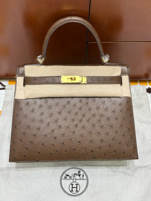 Hermès Kelly 28 Sellier Khaki Ostrich Gold Hardware