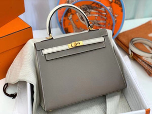Hermes Special Order Horseshoe Etoupe/Craie Kelly 25 cm Epsom Gold Hardware