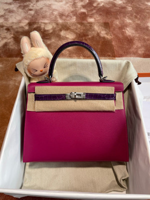 Hermès Kelly Touch 25 Veau Madame / Niloticus Crocodile Rose Pourpre