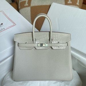 Hermes Birkin Touch 25 Beton Alligator Crocodile & Togo leather with Palladium Hardware