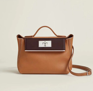 Hermes 2424 Mini Gold/Brown/Mauve Pale Volupto Leather  with Lizard Palladium Hardware