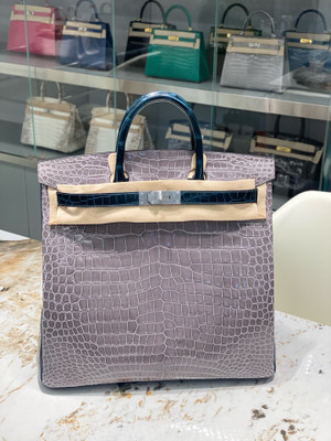 Hermès SPECIAL ORDER HORSESHOE Green/GREY HAC POROSUS  crocodile Birkin 40 Gold Hardware