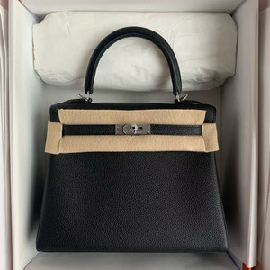 Hermes Black  Kelly 25 cm Togo Palladium Hardware